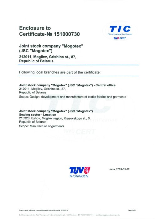 Enclosure to Certificate TIC-2024